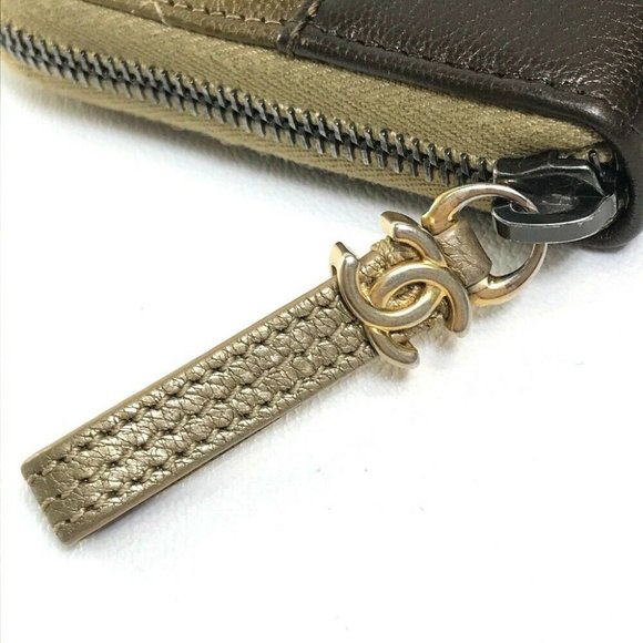 CHANEL Gradation Matelasse Zip Around Long Wallet Lambskin Leather Gold x Brown - Picture 12 of 12